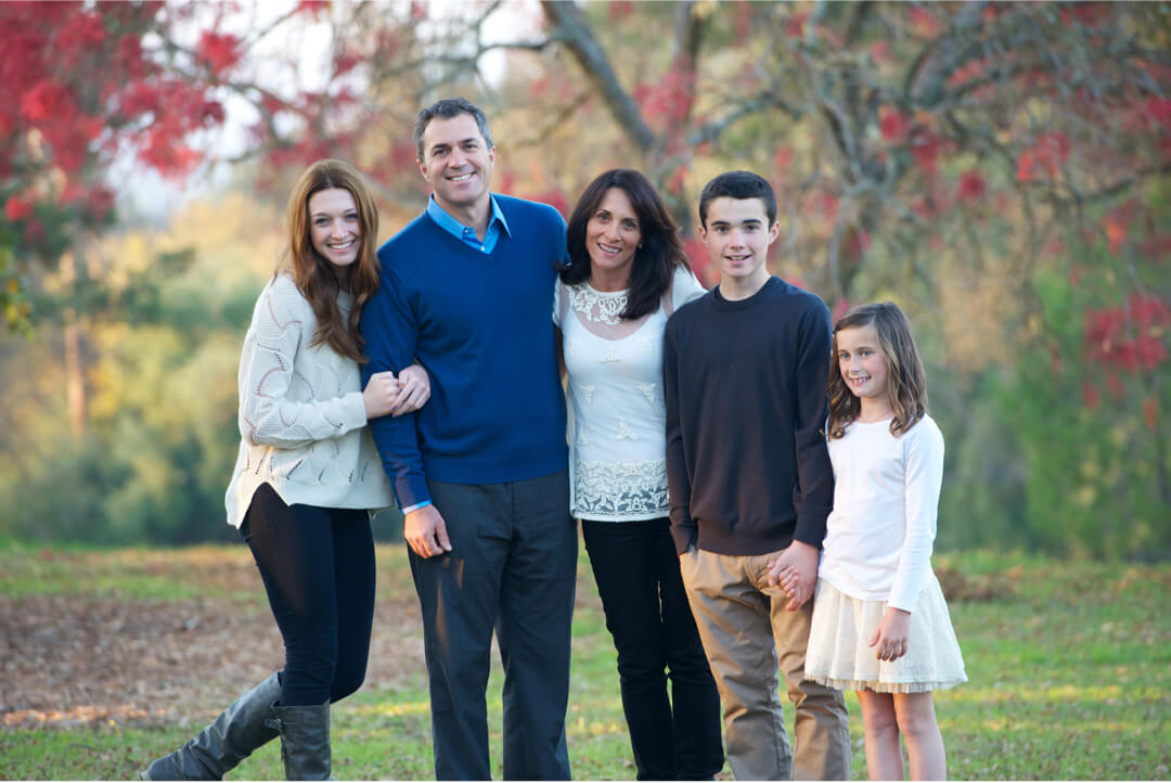 Photo of a family of five in the fall